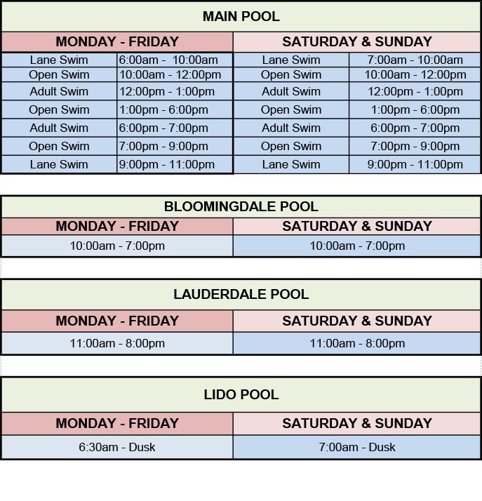 Pool Schedule The Waegwoltic Club